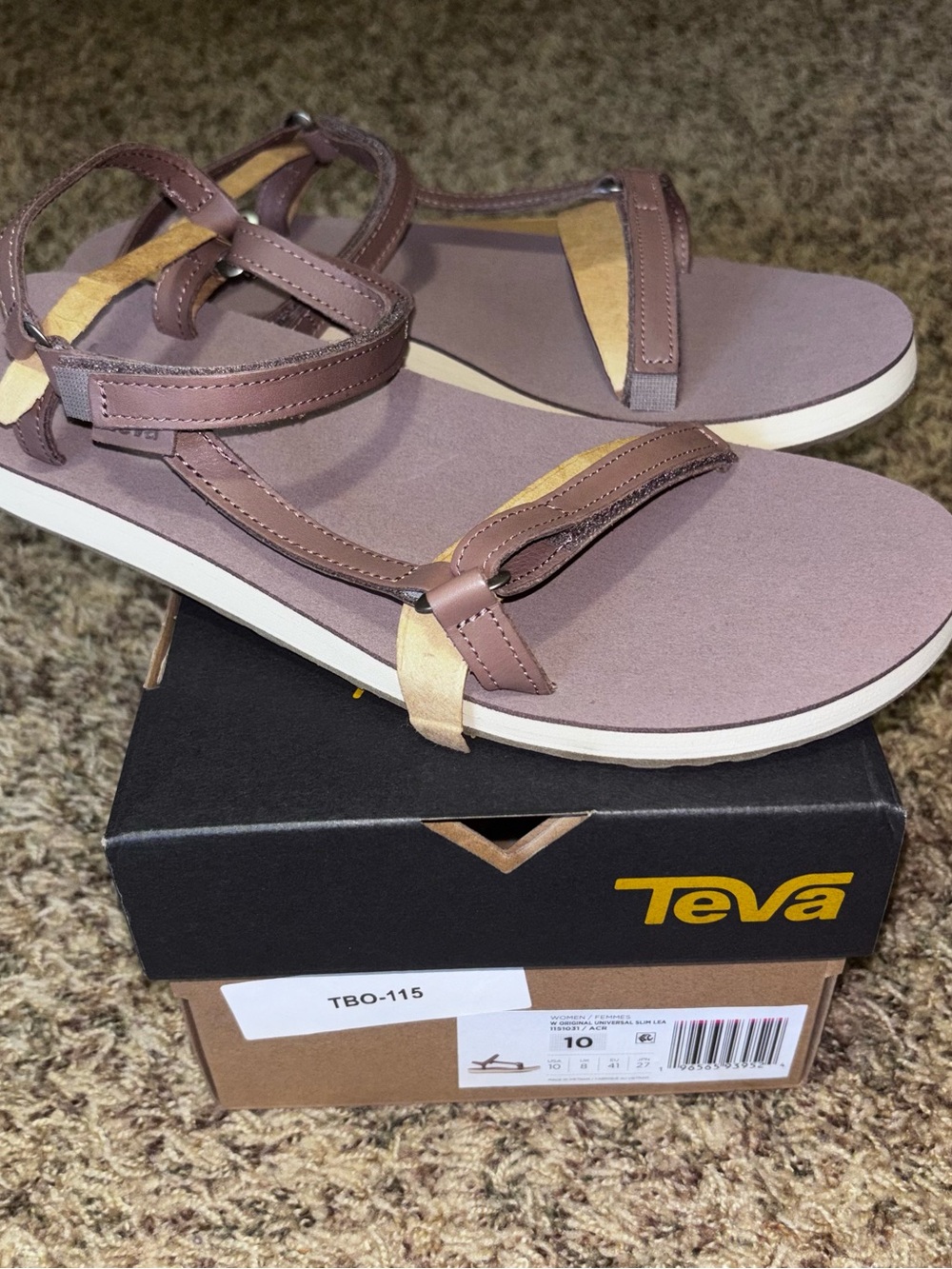 Teva Sandals Womens Size 10 Original Universal Slim Acorn Leather Everyday Wear